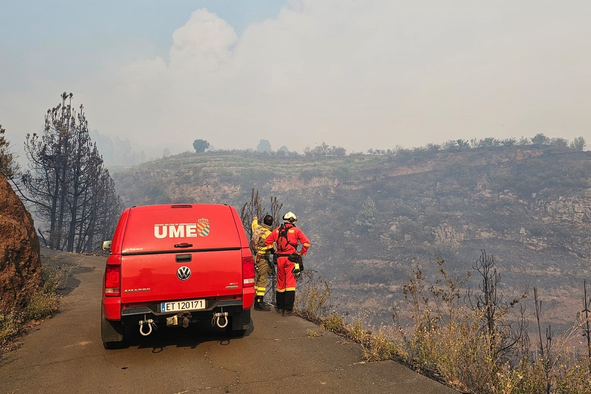 La UME colabora en las tareas de extinción del incendio forestal en Puntagorda