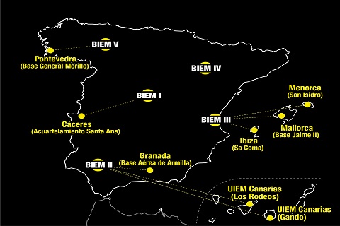 Las zonas del territorio nacional donde se han destacado parte de sus efectivos son: Pontevedra, Mallorca, Menorca, Ibiza, C&aacute;ceres y Granada