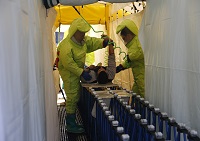 Durante el simulacro se pusieron en práctica todas las actividades que implican emergencias NRBQ, incluyendo la evacuación de bajas en condiciones de biocontención