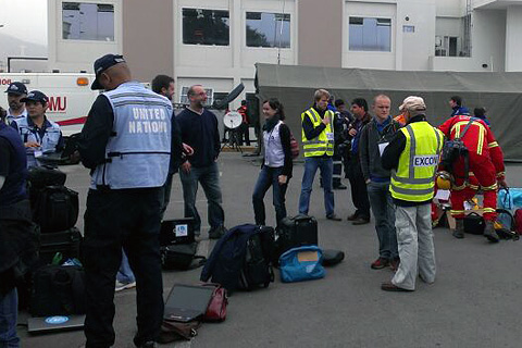 Representantes de Naciones Unidas y de los pa&iacute;ses participantes durante el desarrollo del ejercicio