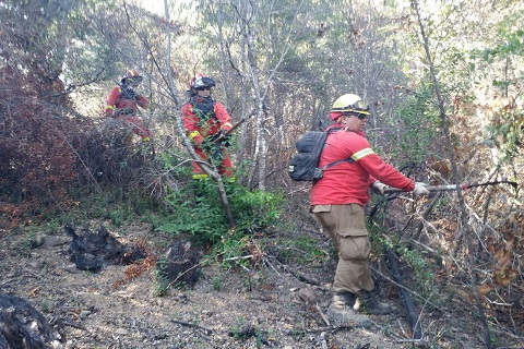 Los militares de la UME se unen a los brigadistas de CONAF que se enfrentan por tercer d&iacute;a a este incendio